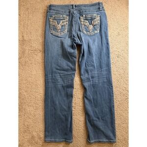 Vigoss Straight Jeans Size 14 Embellished Flap Pocket Thick Stitch Y2K Bling